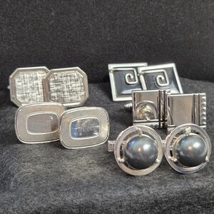 Set Of 5 Elegant Silver Cufflinks Set